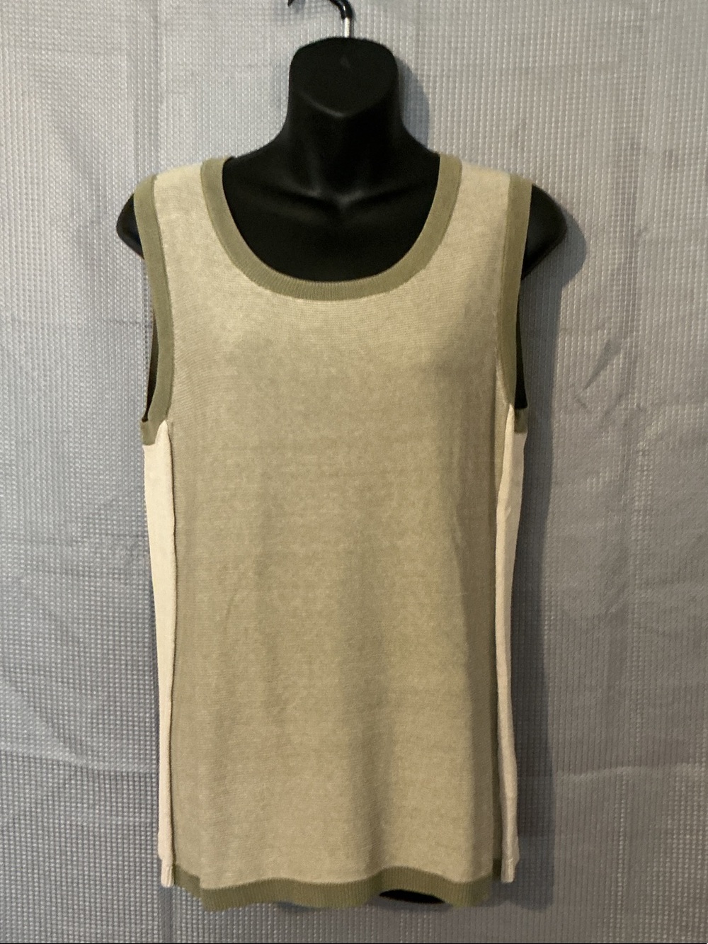 Coldwater Creek Olive Green and Cream Colorblock Knit Tank